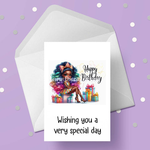 Birthday Card with Beautiful Young Black Teenage Girl 01
