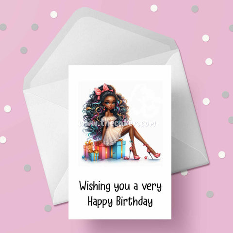 Birthday Card with Beautiful Young Black Teenage Girl 02