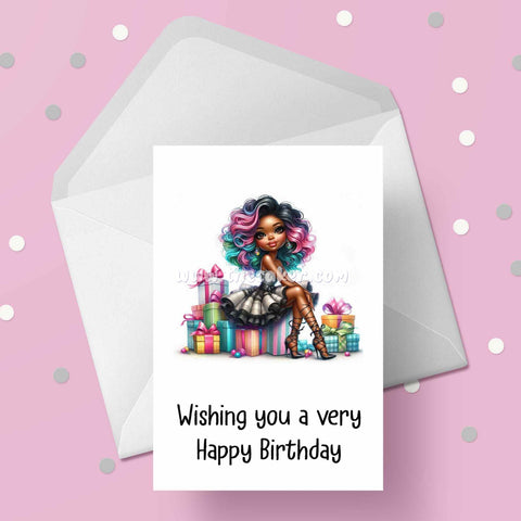 Birthday Card with Beautiful Young Black Teenage Girl 03