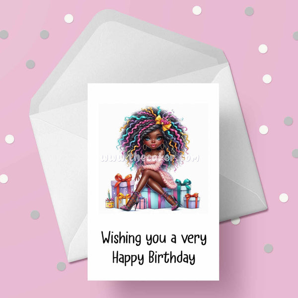 Birthday Card with Beautiful Young Black Teenage Girl 04