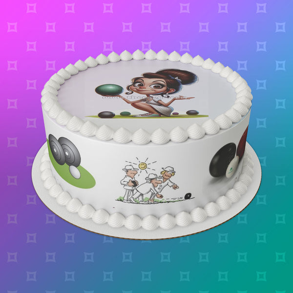 Lawn Bowls Female Bowler 02 Edible Icing Cake Topper or Ribbon