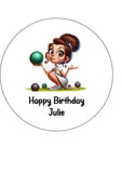 Lawn Bowls Female Bowler 02 Edible Icing Cake Topper or Ribbon