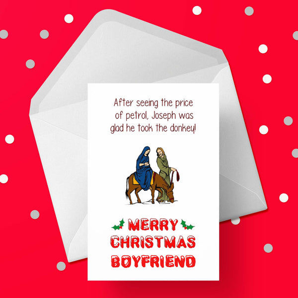 Christmas Card for Boyfriend - Funny Donkey & Petrol