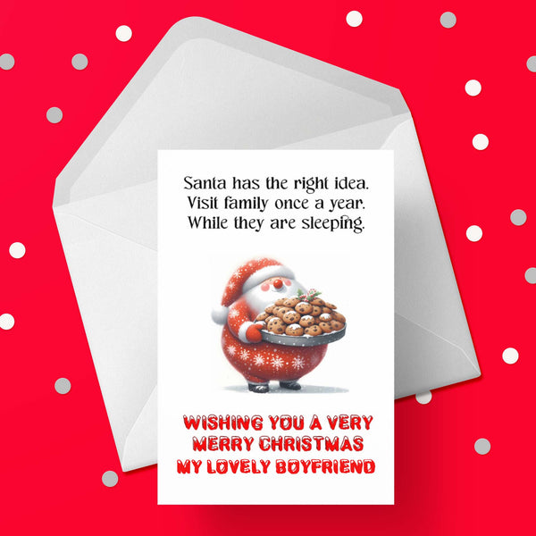 Christmas Card for Boyfriend - Funny Santa & Family