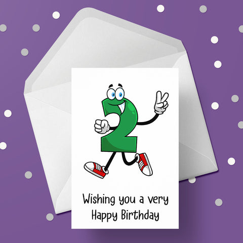 02 2nd Birthday 01 Birthday Card with Funny cartoon number