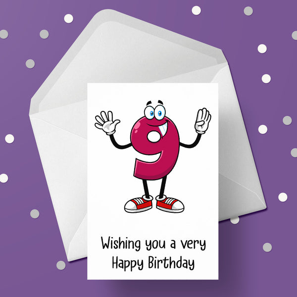 09 9th Birthday 01 Birthday Card with Funny cartoon number