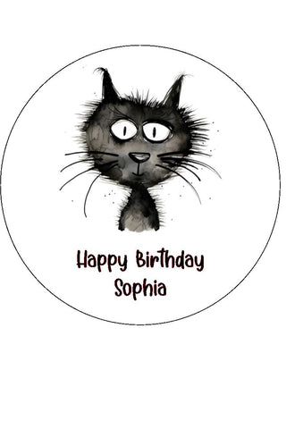 Cat 01 Edible Icing Cake Topper or Ribbon