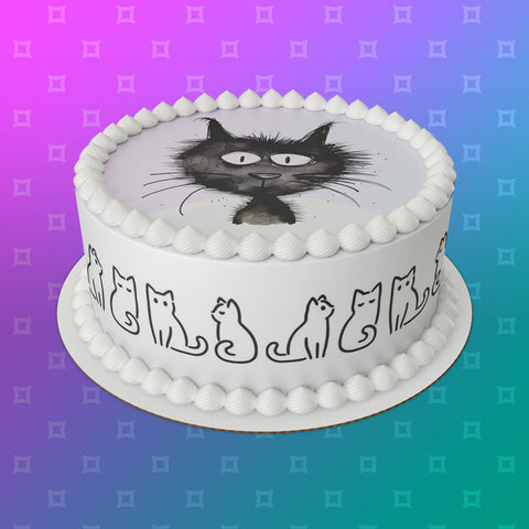 Cat 01 Edible Icing Cake Topper or Ribbon