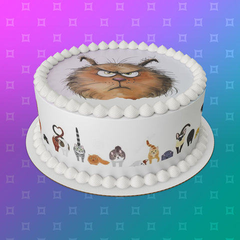 Cat 02 Edible Icing Cake Topper or Ribbon