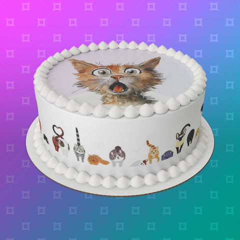 Cat 04 Edible Icing Cake Topper or Ribbon