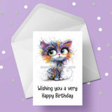 Cat Birthday Card 07 - Cute quirky grey kitten