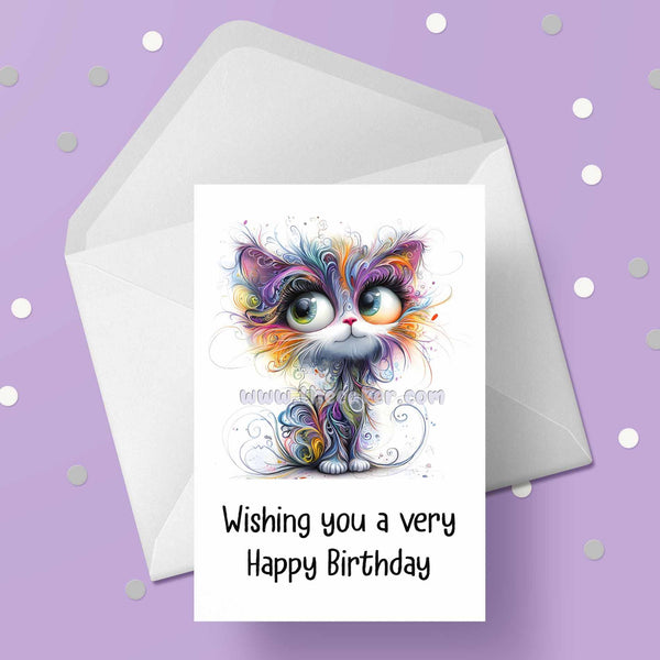 Cat Birthday Card 07 - Cute quirky grey kitten