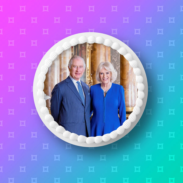 King Charles and Camilla Edible Icing Cake Topper or Ribbon