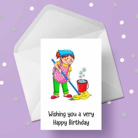 Cleaner 01 Birthday Card (Female)