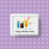 Cocktails Edible Icing Cake Topper or Ribbon