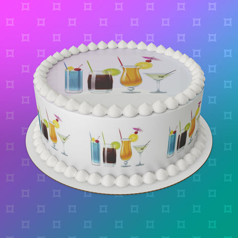 Cocktails Edible Icing Cake Topper or Ribbon