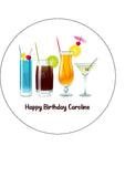 Cocktails Edible Icing Cake Topper or Ribbon