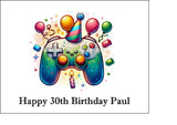 Games Controller 04 Edible Icing Cake Topper with Birthday theme