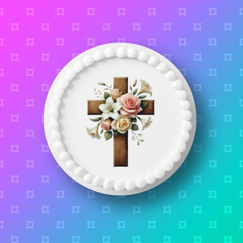 The Cross 04 Edible Icing Cake Topper or Ribbon
