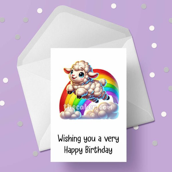 Cute Cartoon Sheep / Lamb 01 Birthday Card