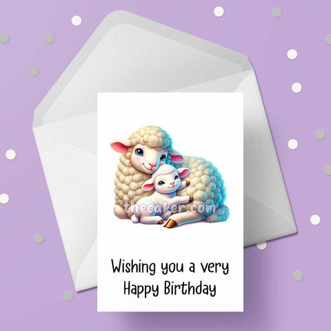 Cute Cartoon Sheep / Lamb 02 Birthday Card