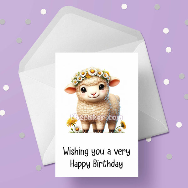 Cute Cartoon Sheep / Lamb 03 Birthday Card