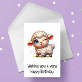 Cute Cartoon Sheep / Lamb 04 Birthday Card