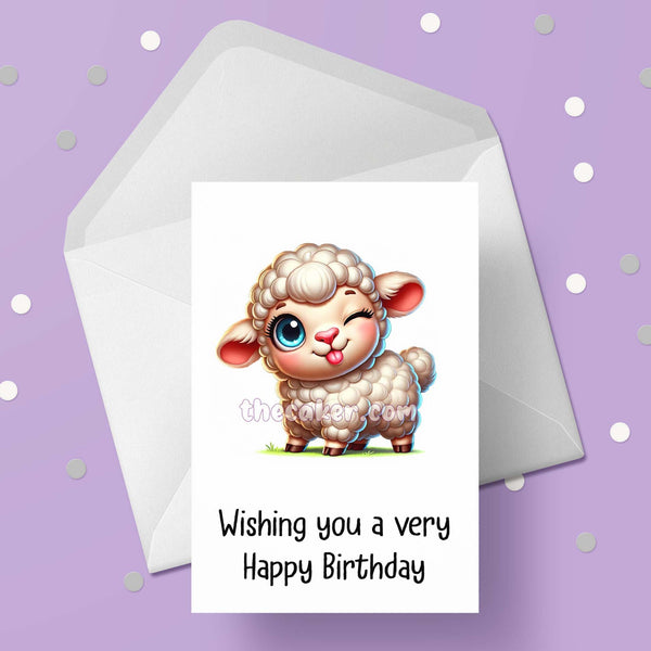 Cute Cartoon Sheep / Lamb 04 Birthday Card