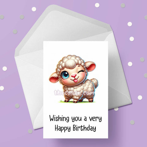 Cute Cartoon Sheep / Lamb 04 Birthday Card