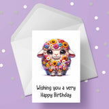 Cute Cartoon Sheep / Lamb 05 Birthday Card