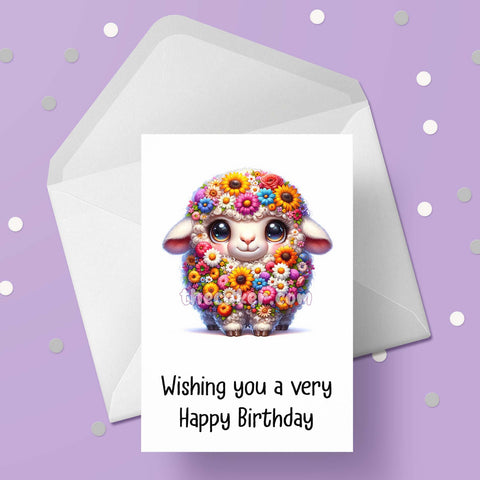 Cute Cartoon Sheep / Lamb 05 Birthday Card