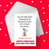 Christmas Card for Dad & Step Mum - Funny "Twas the night..."