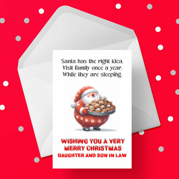 Christmas card for Daughter & Son in Law - Funny Santa & Family