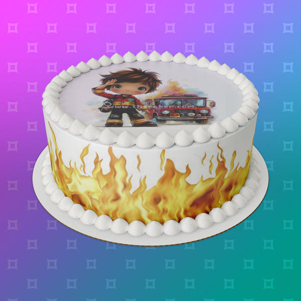 Fire Fighter Boy 01 Edible Icing Cake Topper or Ribbon