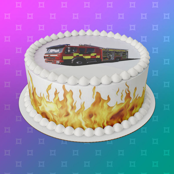 Fire Engine 01 Edible Icing Cake Topper or Ribbon