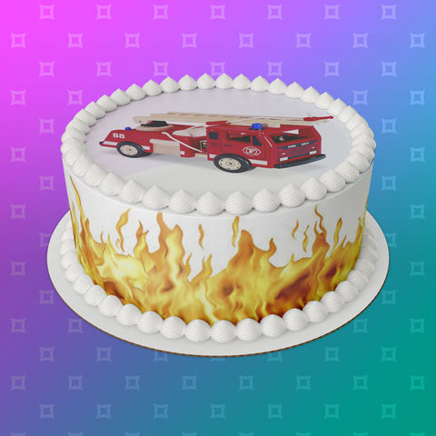 Fire Engine 02 Edible Icing Cake Topper or Ribbon