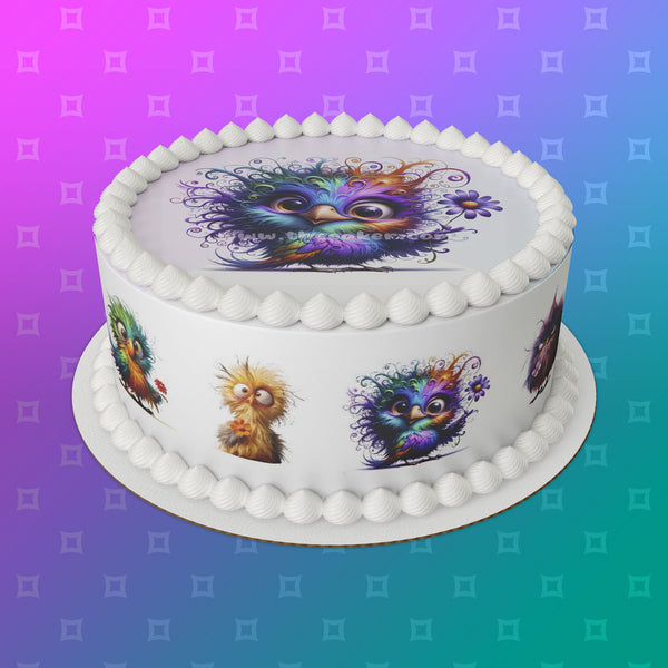 Funny Cute Bird 02 Edible Icing Cake Topper or Ribbon