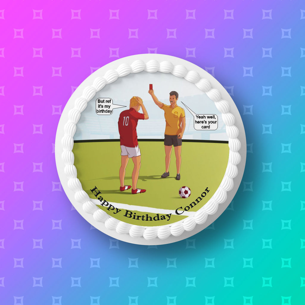 Funny Football Edible Icing Cake Topper - Referee Birthday/Red Card ...