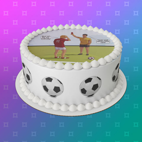 Funny Football Edible Icing Cake Topper - Referee Birthday/Red Card