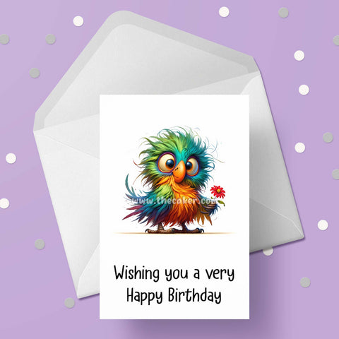 Funny Cute Bird 01 Birthday Card