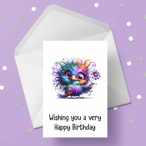 Funny Cute Bird 02 Birthday Card