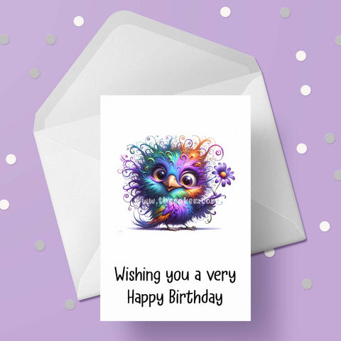 Funny Cute Bird 02 Birthday Card