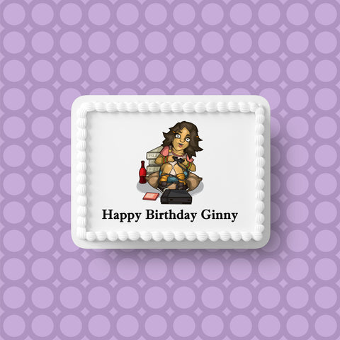 Female Video Games Player Edible Icing Cake Topper 03