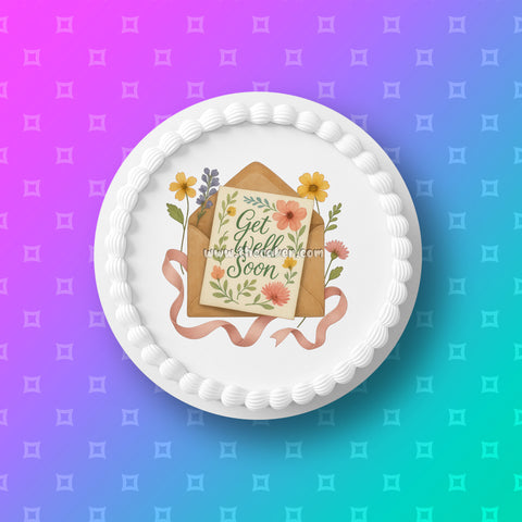 Get Well Soon 08 Edible Icing Cake Topper or Ribbon