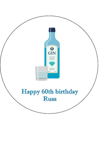 Gin Bottle & Glass 02 Edible Icing Cake Topper or Ribbon