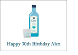 Gin Bottle & Glass 02 Edible Icing Cake Topper or Ribbon