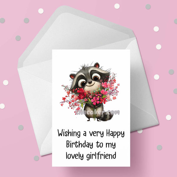 Birthday Card for Girlfriend 03 with cute Raccoon