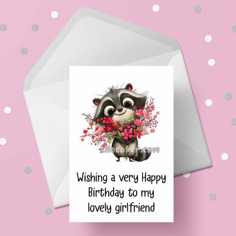 Birthday Card for Girlfriend 03 with cute Raccoon