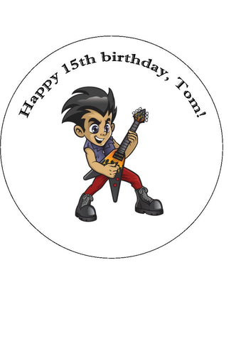 Guitar Player 01 Edible Icing Cake Topper or Ribbon