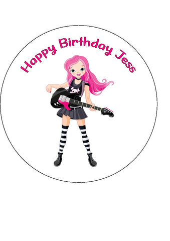 Guitar Player 02 Edible Icing Cake Topper or Ribbon